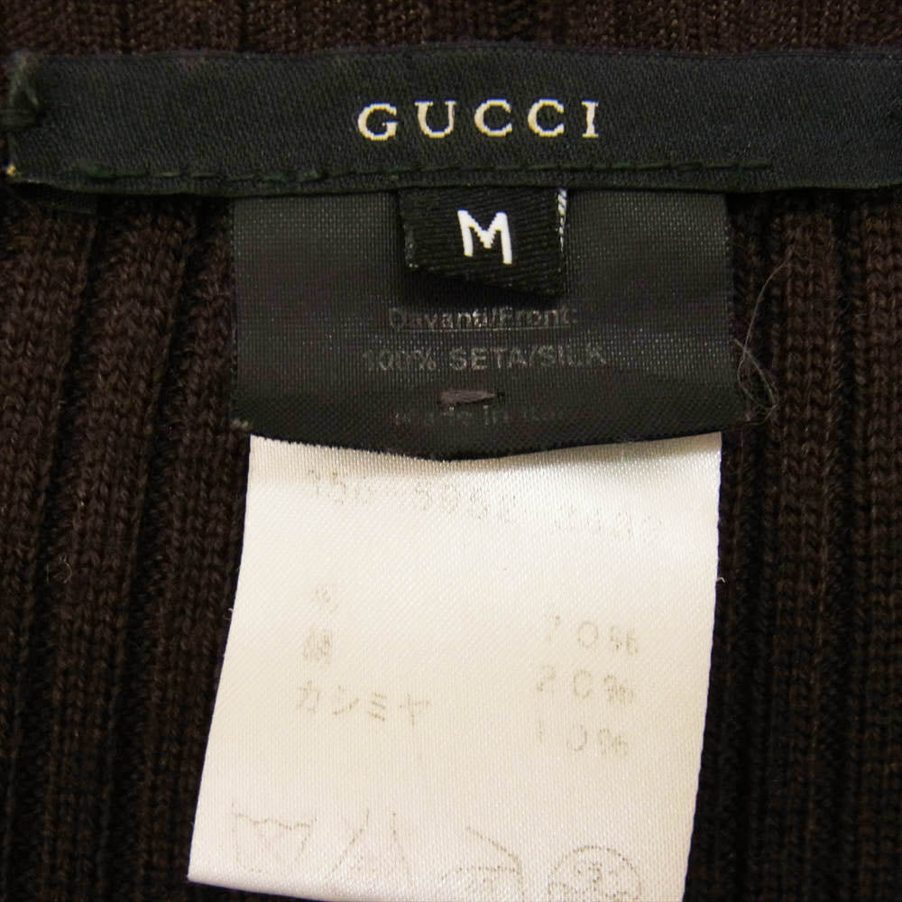 GUCCI グッチ シルク カシミヤ混 素材切替 ウール Vネック カーディガン ダークブラウン系 M【中古】