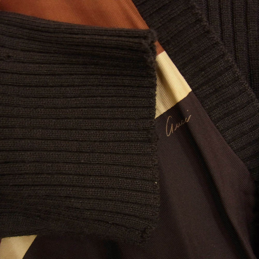 GUCCI グッチ シルク カシミヤ混 素材切替 ウール Vネック カーディガン ダークブラウン系 M【中古】