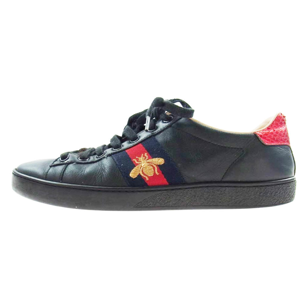 GUCCI グッチ 431942 ACE エース ビー刺繍 エンブロイダリー サイドライン ローカット スニーカー ブラック系 38【中古】