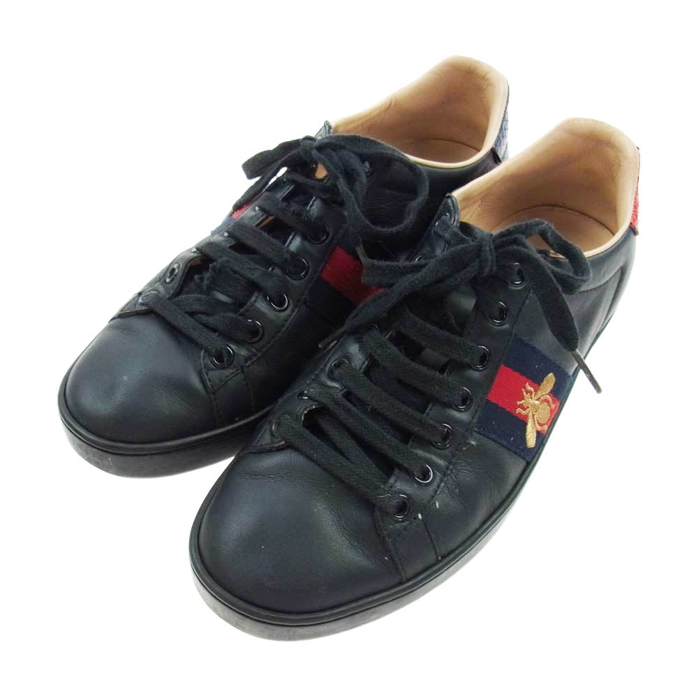 GUCCI グッチ 431942 ACE エース ビー刺繍 エンブロイダリー サイドライン ローカット スニーカー ブラック系 38【中古】