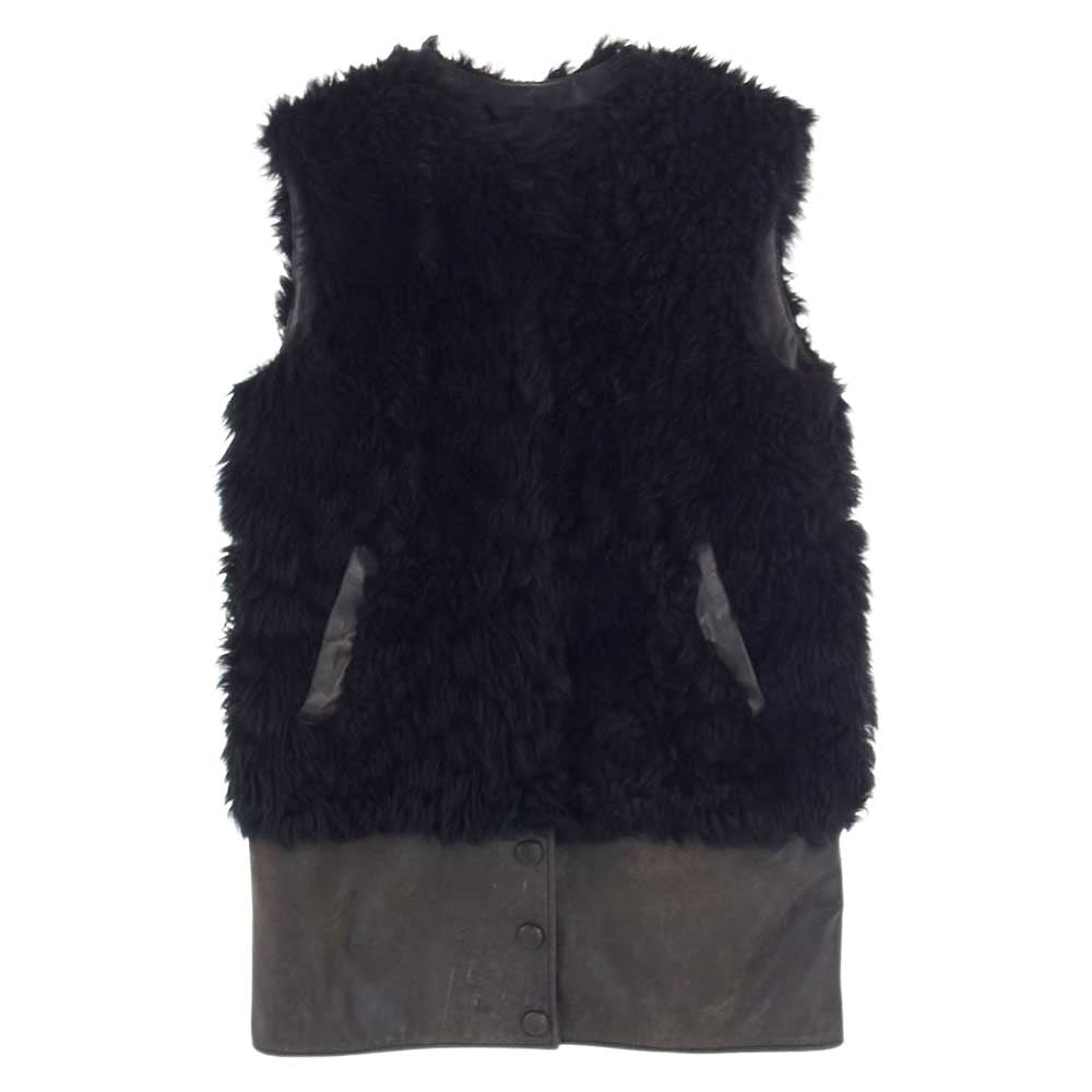 MAISON MARTIN MARGIELA メゾンマルタンマルジェラ 00559/0022 本人期 白タグ アーカイブ イタリア製 ファー切替 レザー ベスト ブラック系 40【中古】