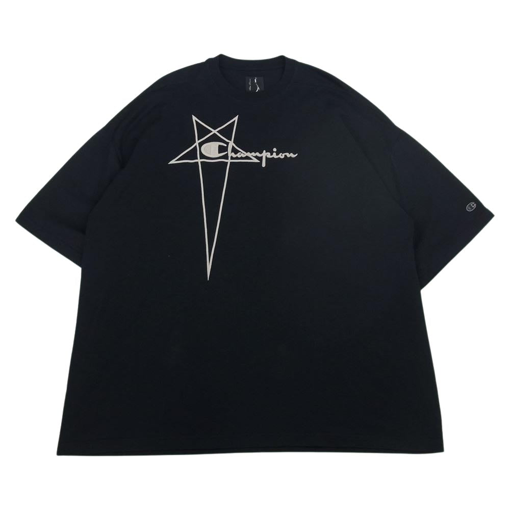 Rick Owens リックオウエンス 22SS CM01B7926-CHJEG Champion チャンピオン TOMMY TEE オーバーサイズ トミー ロゴ刺繍 半袖 Tシャツ ブラック系 XL【美品】【中古】