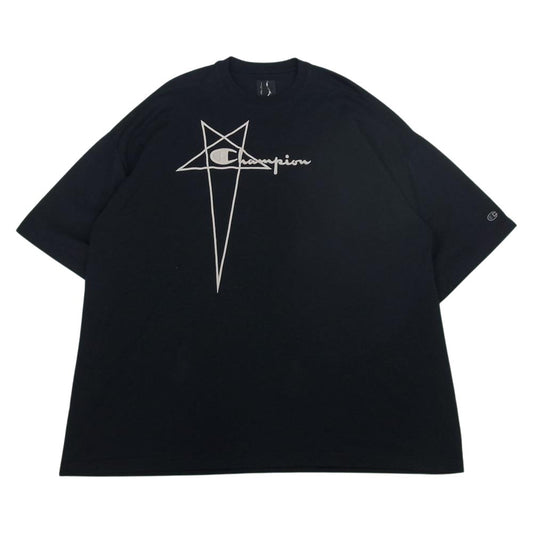 Rick Owens リックオウエンス 22SS CM01B7926-CHJEG Champion チャンピオン TOMMY TEE オーバーサイズ トミー ロゴ刺繍 半袖 Tシャツ ブラック系 XL【美品】【中古】