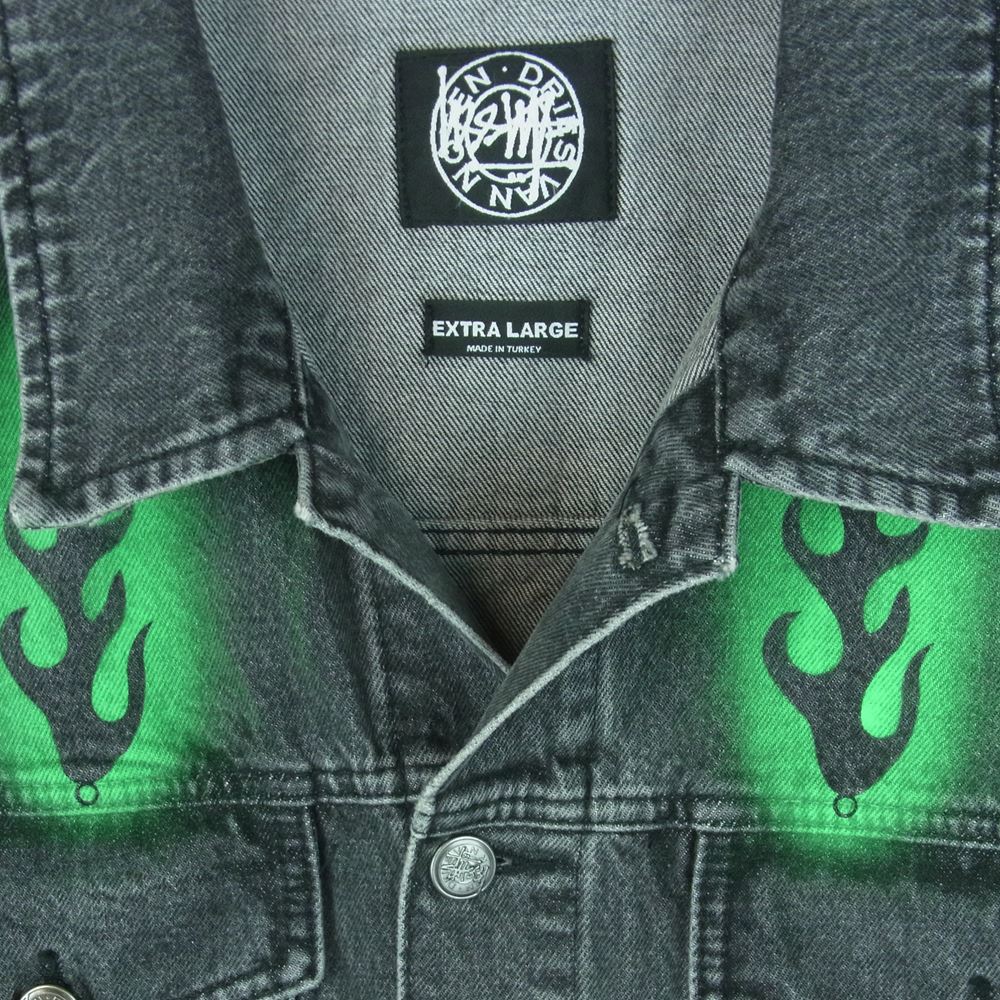 DRIES VAN NOTEN ドリスヴァンノッテン 22AW Stussy ステューシー DVN STECIL DENIM JACKET ステンシル デニム ジャケット トルコ製 グレー系 グリーン系 WASHED BLACK XL【中古】