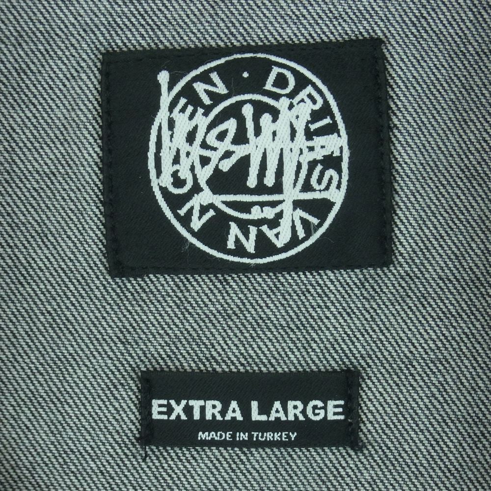 DRIES VAN NOTEN ドリスヴァンノッテン 22AW Stussy ステューシー DVN STECIL DENIM JACKET ステンシル デニム ジャケット トルコ製 グレー系 グリーン系 WASHED BLACK XL【中古】