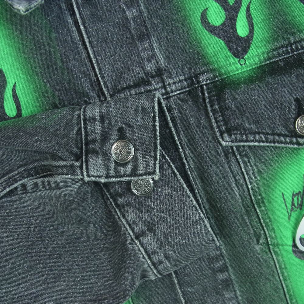 DRIES VAN NOTEN ドリスヴァンノッテン 22AW Stussy ステューシー DVN STECIL DENIM JACKET ステンシル デニム ジャケット トルコ製 グレー系 グリーン系 WASHED BLACK XL【中古】