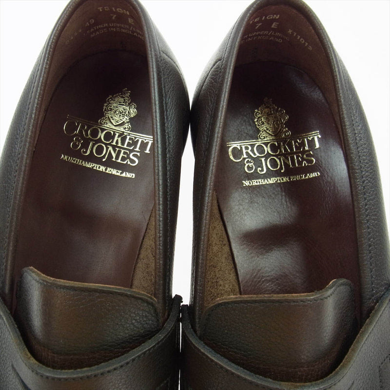 CROCKETT&JONES クロケットアンドジョーンズ 5444-5095-01 TEIGN テイン COTSWOLD GRAIN レザー  アンラインド コイン ローファー ダークブラウン系 7E【極上美品】【中古】