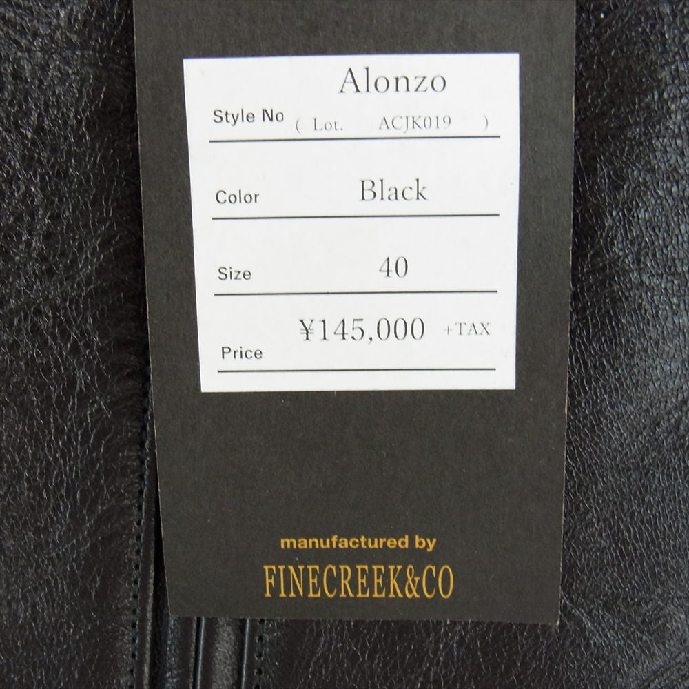 ファインクリークアンドコー ACJK019 Alonzo アロンゾ 茶芯 1.3mm厚ホースハイド ベジタン レザー シングル ライダース ジャケット ブラック系 40【新古品】【未使用】【中古】