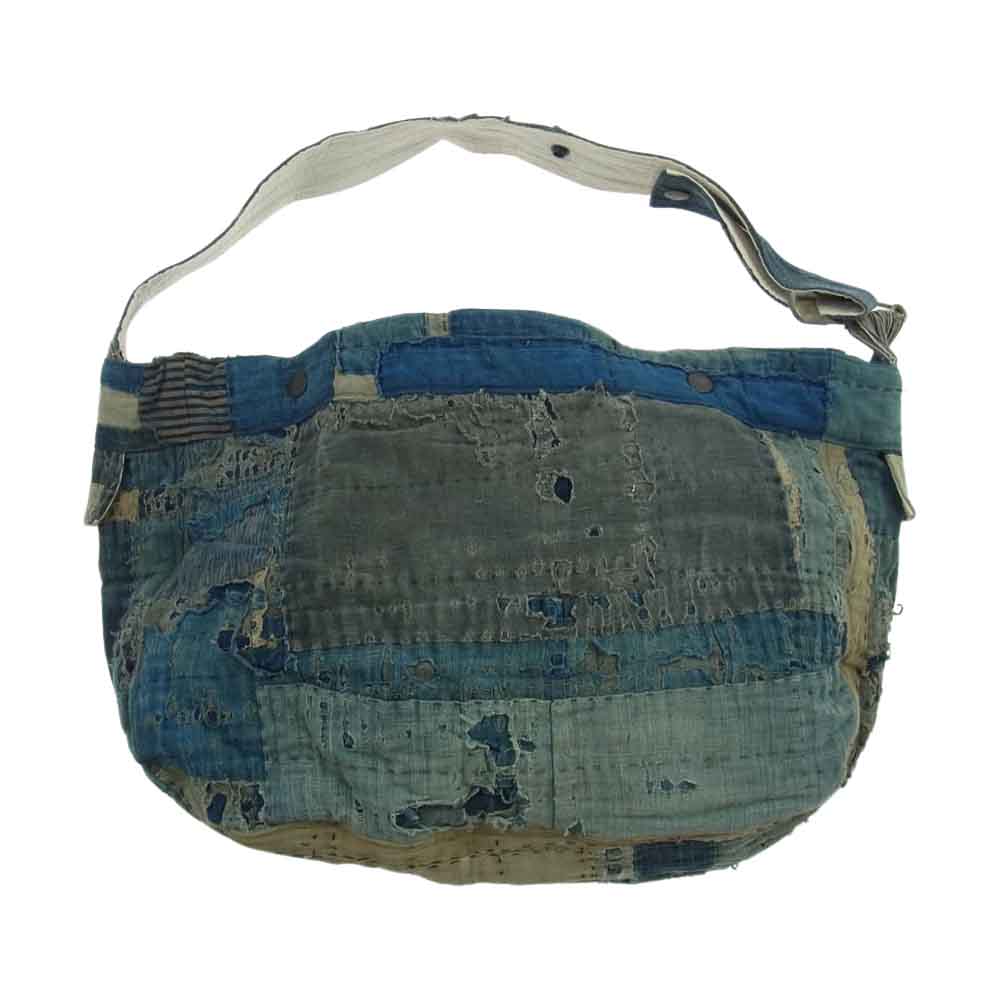 ノラ NEWSPAPER BAG japan old fabric 襤褸 ヴィンテージ 安全ピン ニュースペーパー パッチワーク ショルダーバッグ インディゴブルー系【中古】