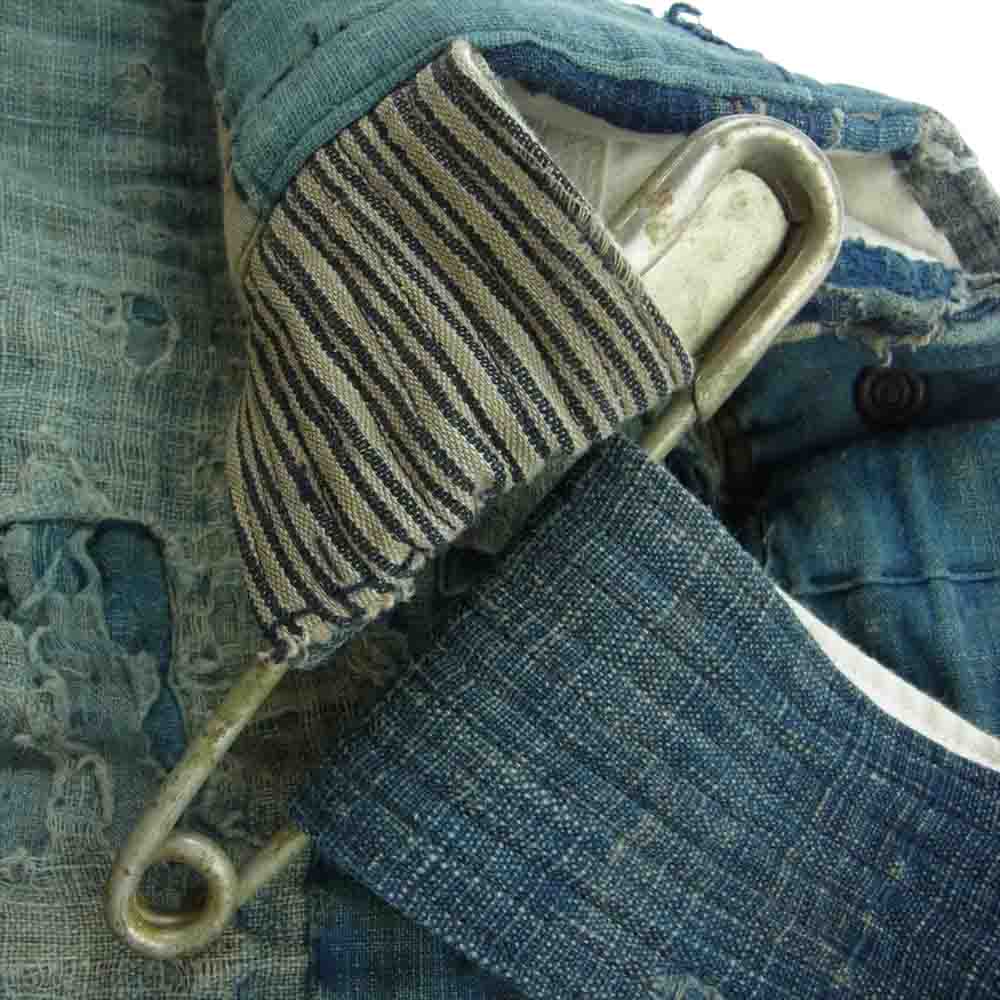 ノラ NEWSPAPER BAG japan old fabric 襤褸 ヴィンテージ 安全ピン ニュースペーパー パッチワーク ショルダーバッグ インディゴブルー系【中古】