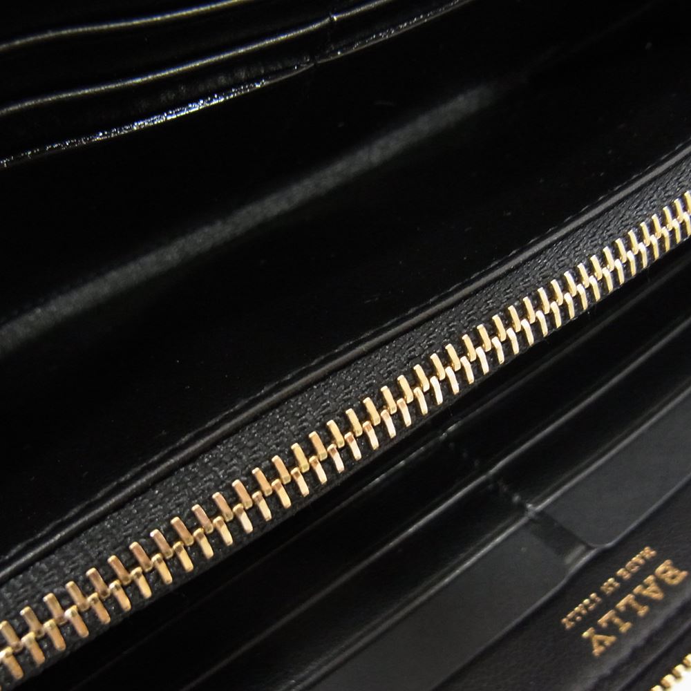 BALLY バリー LOVENOR W.BL 150 型押し ボヴィンレザー ラウンドジップ ウォレット 長財布 ブラック系【極上美品】【中古】