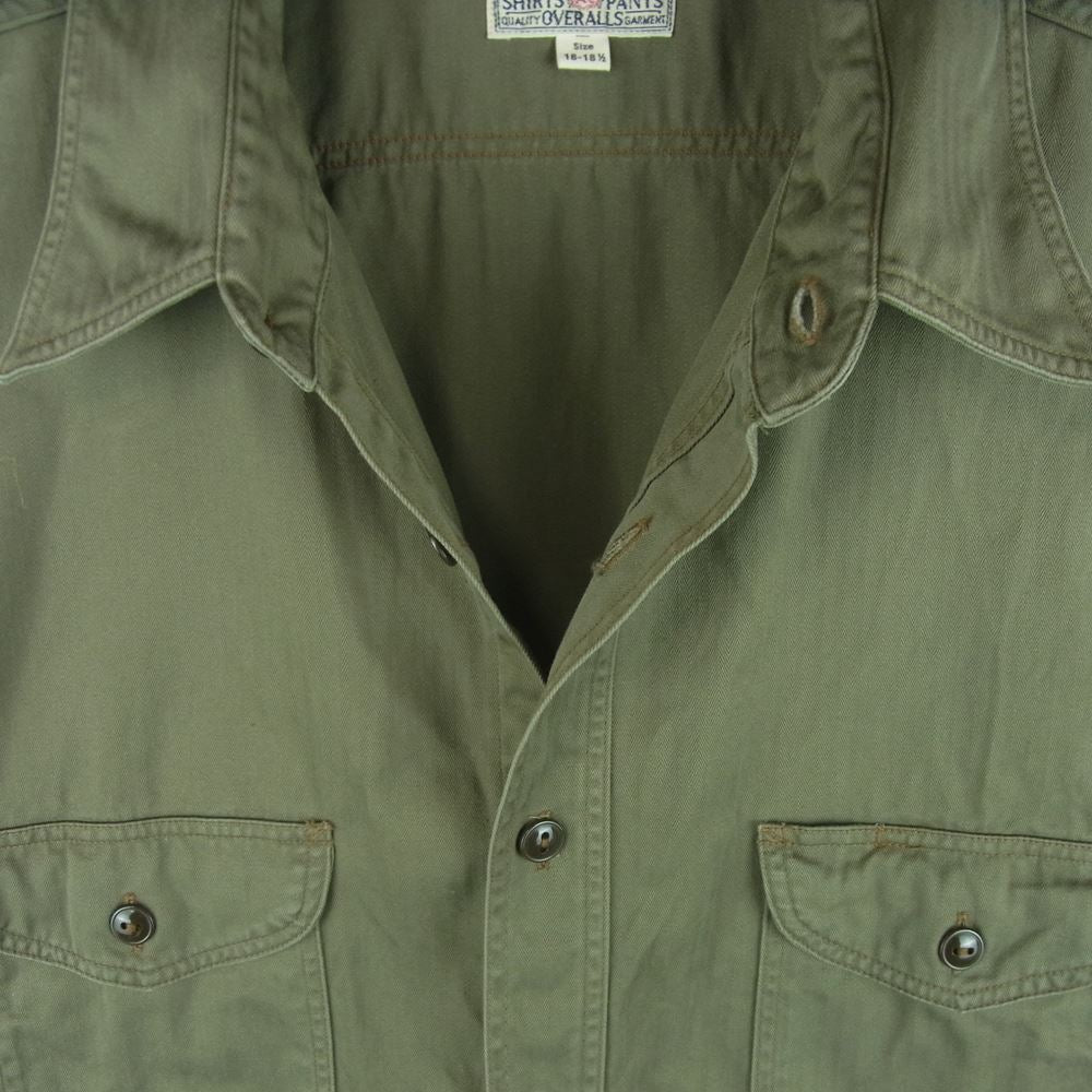 Buzz Rickson's バズリクソンズ BR38401 HERRINGBONE S/S WORK SHIRT ヘリンボーン 半袖 ワーク シャツ カーキ系 18-18.5【中古】