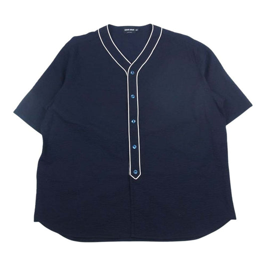 GIORGIO ARMANI ジョルジオアルマーニ 22SS 2SGCCZ95 国内正規品 イタリア製 コットン シアサッカー 半袖 ベースボール シャツ ネイビー系 43/17【美品】【中古】