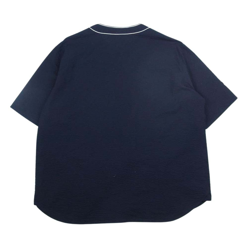 GIORGIO ARMANI ジョルジオアルマーニ 22SS 2SGCCZ95 国内正規品 イタリア製 コットン シアサッカー 半袖 ベースボール シャツ ネイビー系 43/17【美品】【中古】