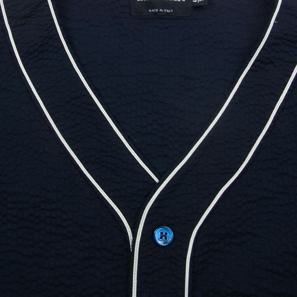 GIORGIO ARMANI ジョルジオアルマーニ 22SS 2SGCCZ95 国内正規品 イタリア製 コットン シアサッカー 半袖 ベースボール シャツ ネイビー系 43/17【美品】【中古】