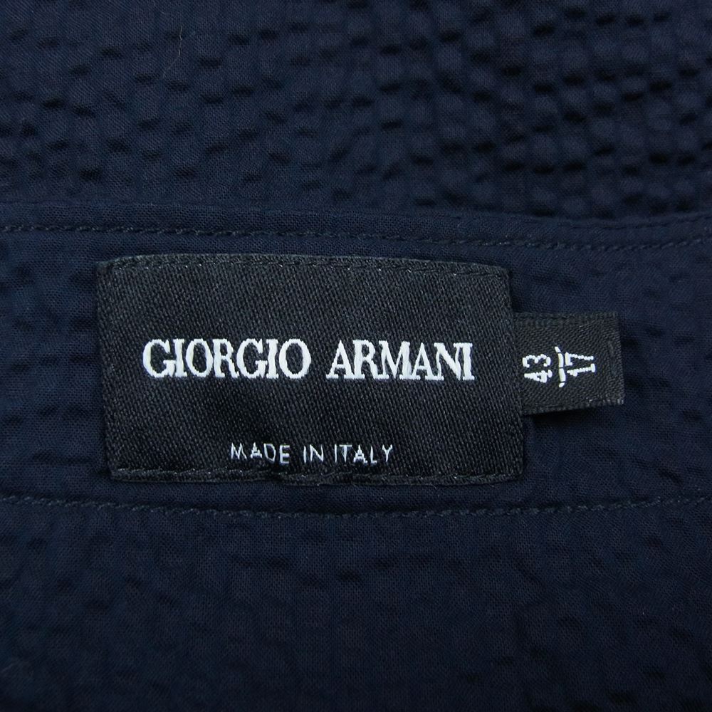 GIORGIO ARMANI ジョルジオアルマーニ 22SS 2SGCCZ95 国内正規品 イタリア製 コットン シアサッカー 半袖 ベースボール シャツ ネイビー系 43/17【美品】【中古】