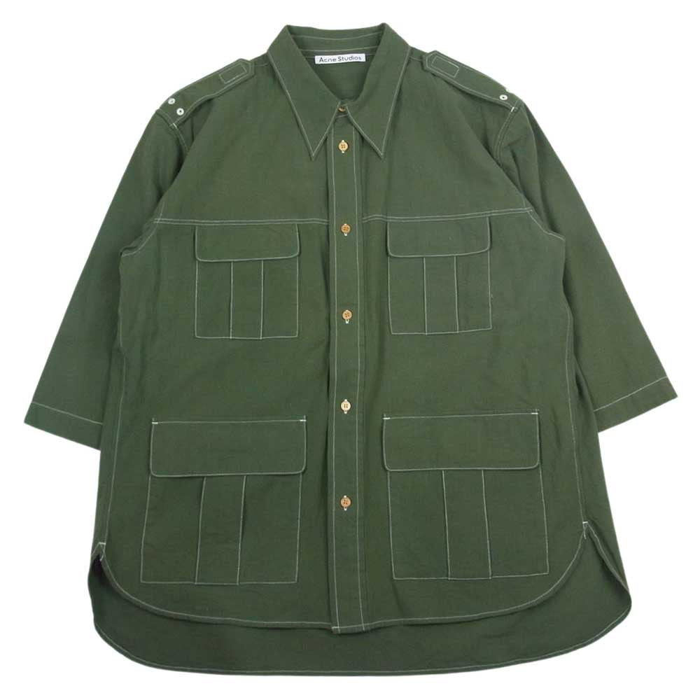 ACNE STUDIOS アクネストゥディオズ FN-MN-SHIR000468 Short sleeve shirt pockets 4ポケット エポレット 半袖 コットン シャツ カーキ系 185/100A【美品】【中古】