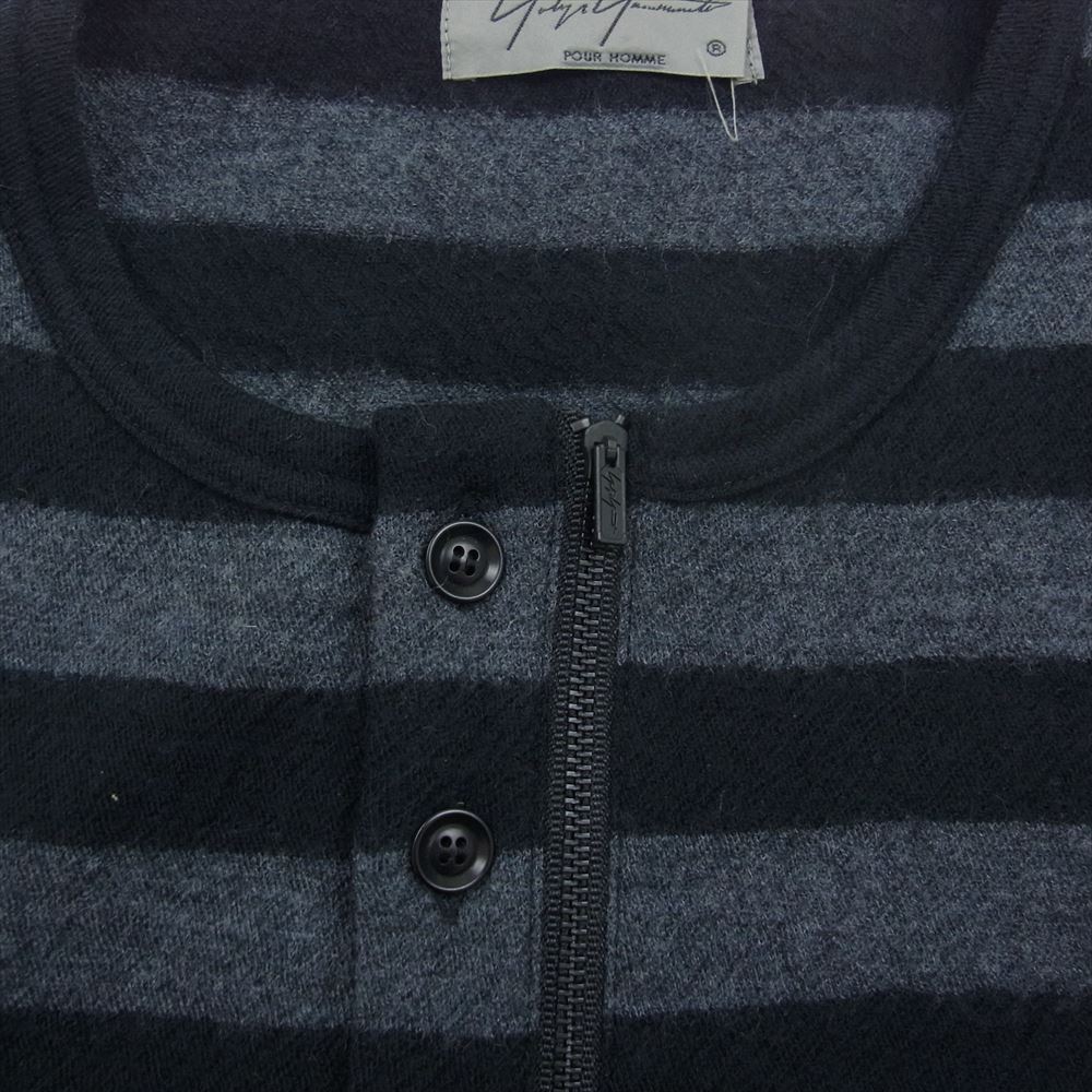 Yohji Yamamoto POUR HOMME ヨウジヤマモトプールオム 20AW HR-T81-187 MILLED ZIP HENLEY NECK ヘンリーネック ハーフジップ ニット カットソー ブラック系 ダークグレー系 3【中古】