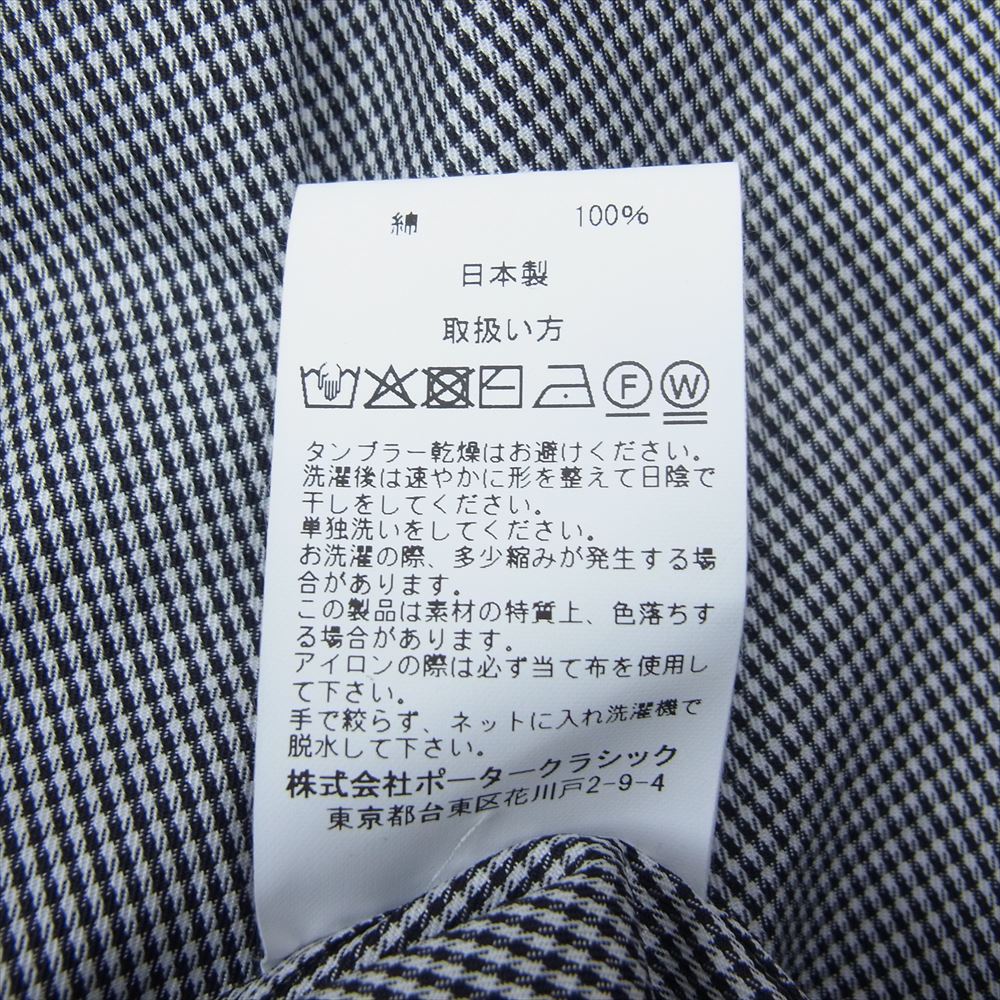 PORTER CLASSIC ポータークラシック SWISS COTTON STAND COLLAR CHECK SHIRT ALUMO FABRIC スイスコットン スタンドカラー チェック 長袖 シャツ ブラック系 3【中古】