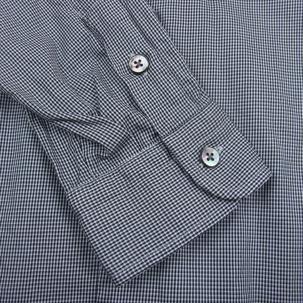 PORTER CLASSIC ポータークラシック SWISS COTTON STAND COLLAR CHECK SHIRT ALUMO FABRIC スイスコットン スタンドカラー チェック 長袖 シャツ ブラック系 3【中古】