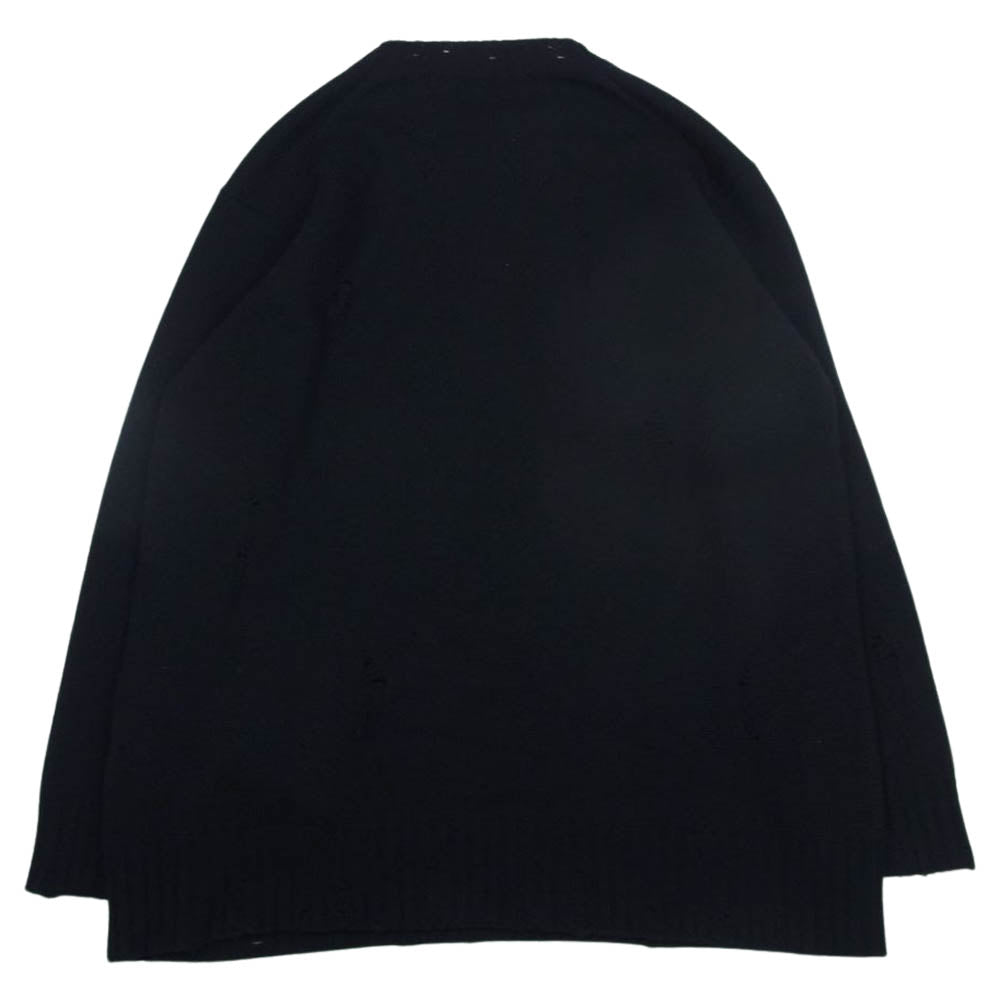 Yohji Yamamoto POUR HOMME ヨウジヤマモトプールオム 22AW HE-K20-988 落とし目丸 ダメージ加工 クルーネック ニット セーター ブラック系 3【中古】