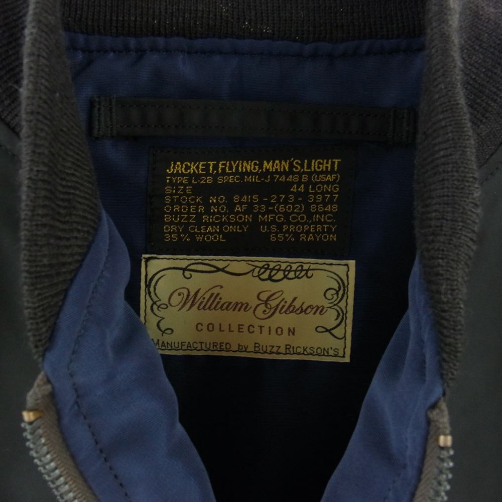 Buzz Rickson's バズリクソンズ BR14967 WILLIAM GIBSON COLLECTION ウィリアムギブソン コレクション Type BLACK L-2B (LONG) ミリタリー フライト ジャケット ブラック系 44【美品】【中古】
