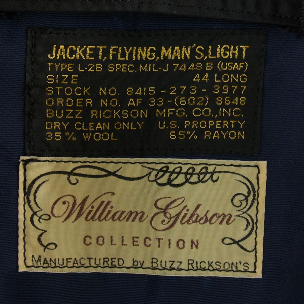 Buzz Rickson's バズリクソンズ BR14967 WILLIAM GIBSON COLLECTION ウィリアムギブソン コレクション Type BLACK L-2B (LONG) ミリタリー フライト ジャケット ブラック系 44【美品】【中古】