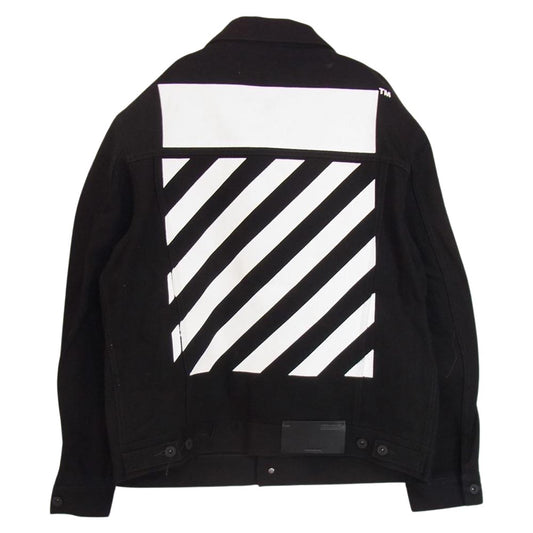 OFF-WHITE オフホワイト OMYE079C99DEN003 DIAG TAB SLIM DENIM Jacket バックプリント スリム デニム ジャケット ブラック系 XL【美品】【中古】