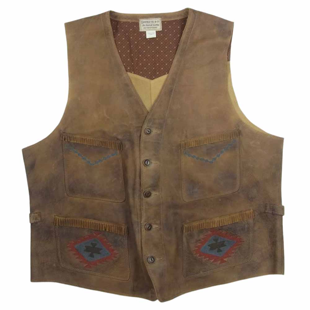 RRL ダブルアールエル 22AW ハンドエンブロイダード シープスキン レザー ベスト ブラウン系 XL【中古】