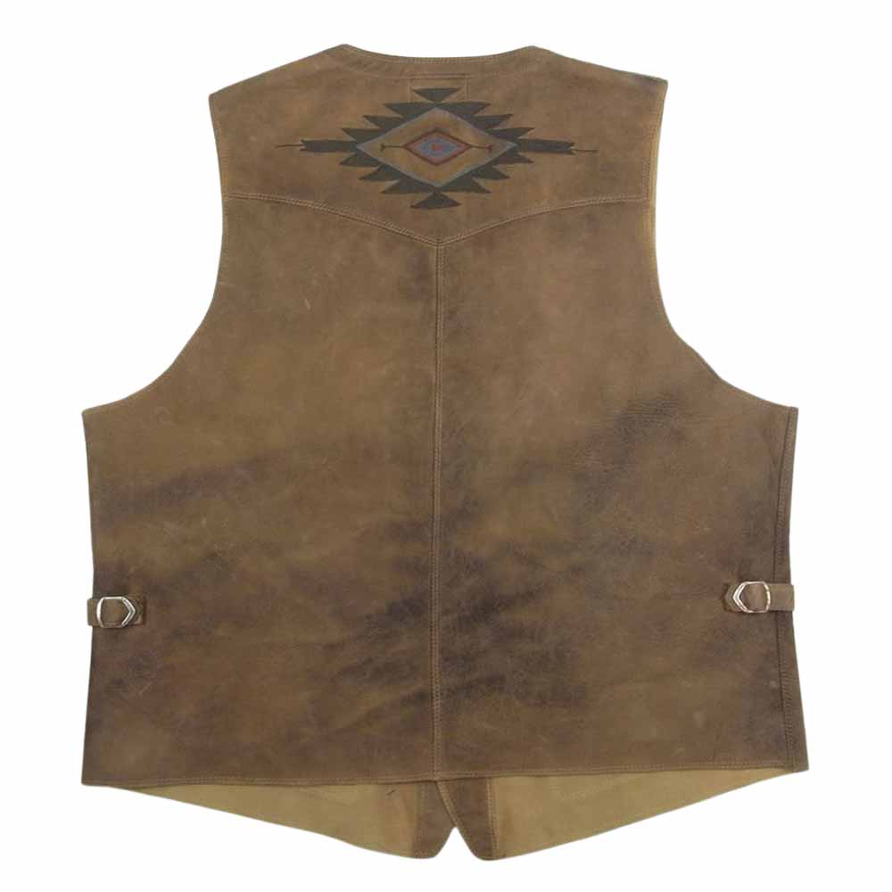 RRL ダブルアールエル 22AW ハンドエンブロイダード シープスキン レザー ベスト ブラウン系 XL【中古】