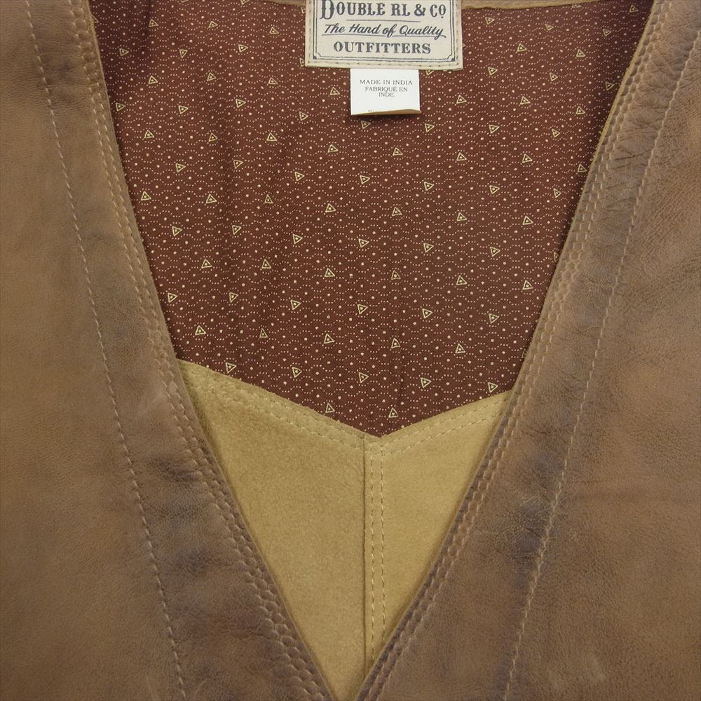 RRL ダブルアールエル 22AW ハンドエンブロイダード シープスキン レザー ベスト ブラウン系 XL【中古】
