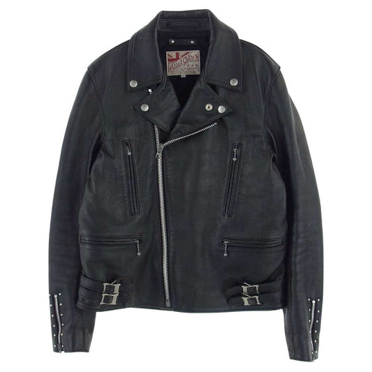 マインデニム × ADDICT CLOTHES アディクト クローズ Sheepskin Double Riders JKT シープスキン ライダース ジャケット ブラック系 38【中古】