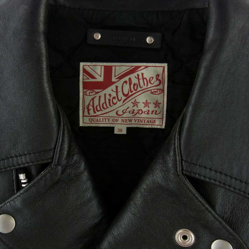 マインデニム × ADDICT CLOTHES アディクト クローズ Sheepskin Double Riders JKT シープスキン ライダース ジャケット ブラック系 38【中古】