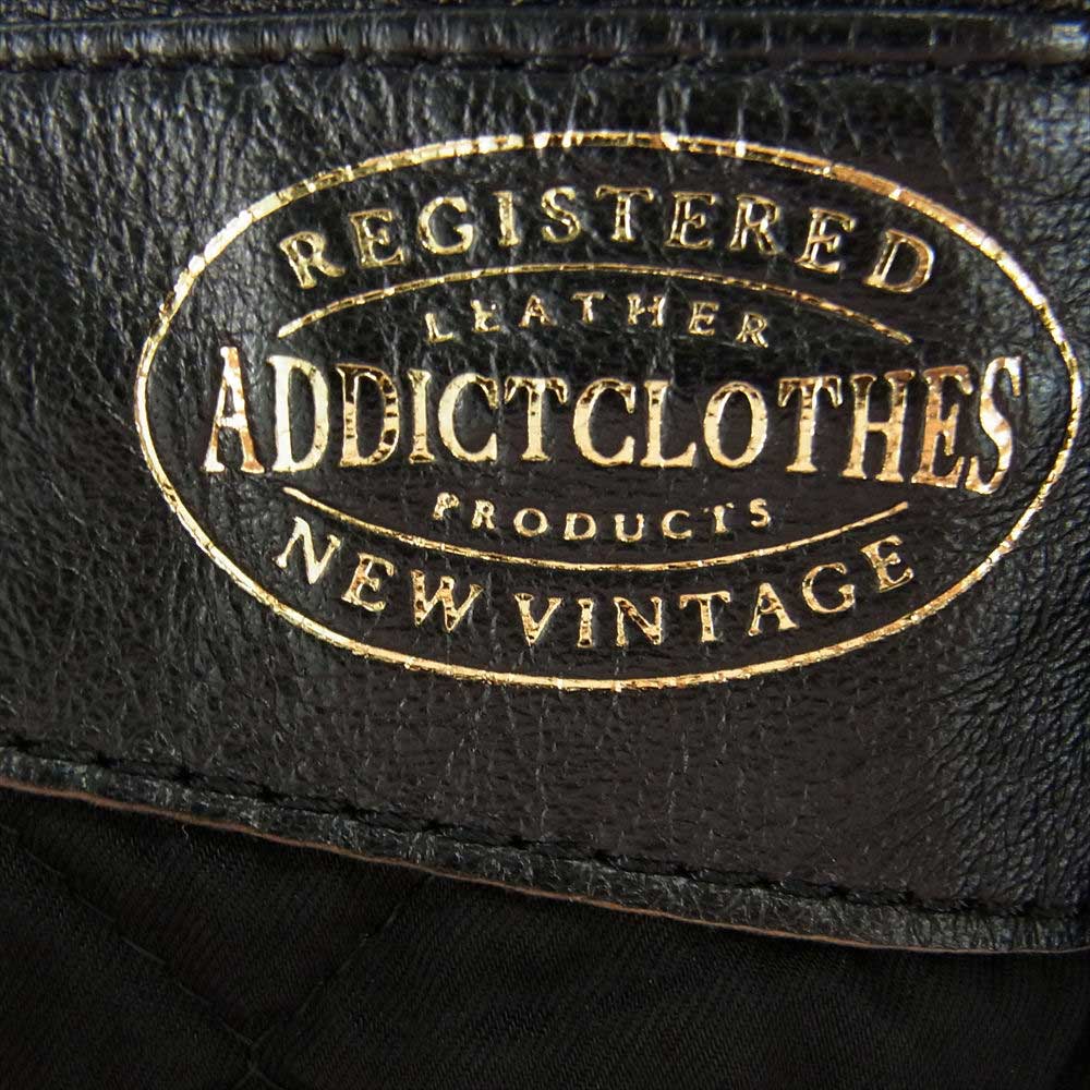マインデニム × ADDICT CLOTHES アディクト クローズ Sheepskin Double Riders JKT シープスキン ライダース ジャケット ブラック系 38【中古】