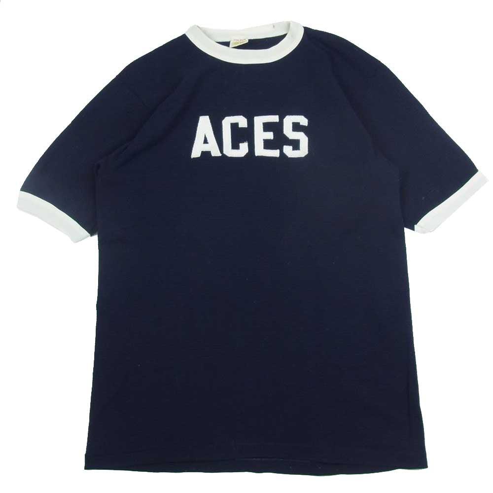 ラッセル 70's ～ 80s  Vintage ヴィンテージ 金タグ メッシュ フットボール シャツ ネイビー系 L【中古】