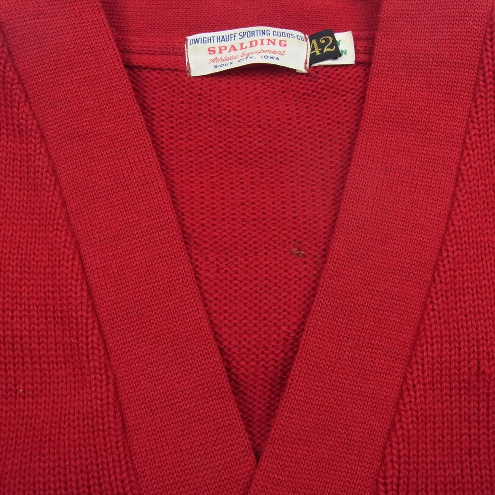 スポルディング ヴィンテージ ニット レター カーディガン レッド系 42【中古】