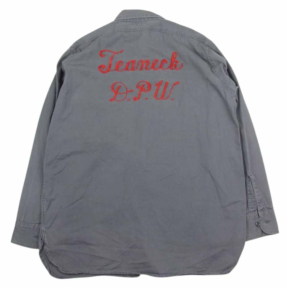 マンサイズ 50s ~ 60s Vintage ヴィンテージ  マチ付き 刺繍 長袖 コットン ワーク シャツ カーキ系 16 L【中古】