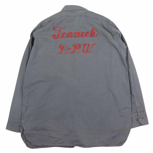 マンサイズ 50s ~ 60s Vintage ヴィンテージ  マチ付き 刺繍 長袖 コットン ワーク シャツ カーキ系 16 L【中古】