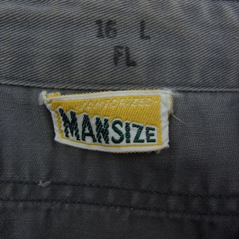 マンサイズ 50s ~ 60s Vintage ヴィンテージ  マチ付き 刺繍 長袖 コットン ワーク シャツ カーキ系 16 L【中古】