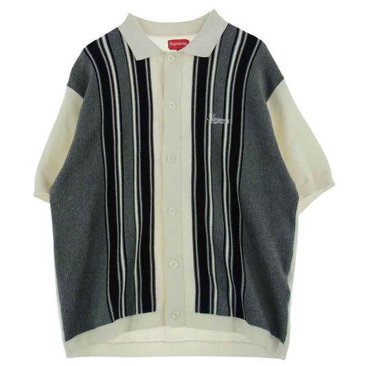 Supreme シュプリーム 22SS Stripe Button Up Polo ストライプ ボタンアップ ニット 半袖 ポロシャツ オフホワイト系 ブラック系 S【中古】