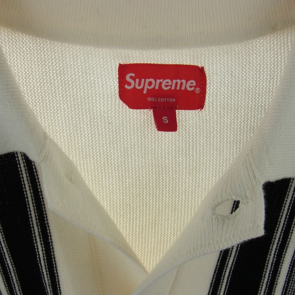 Supreme シュプリーム 22SS Stripe Button Up Polo ストライプ ボタンアップ ニット 半袖 ポロシャツ オフホワイト系 ブラック系 S【中古】