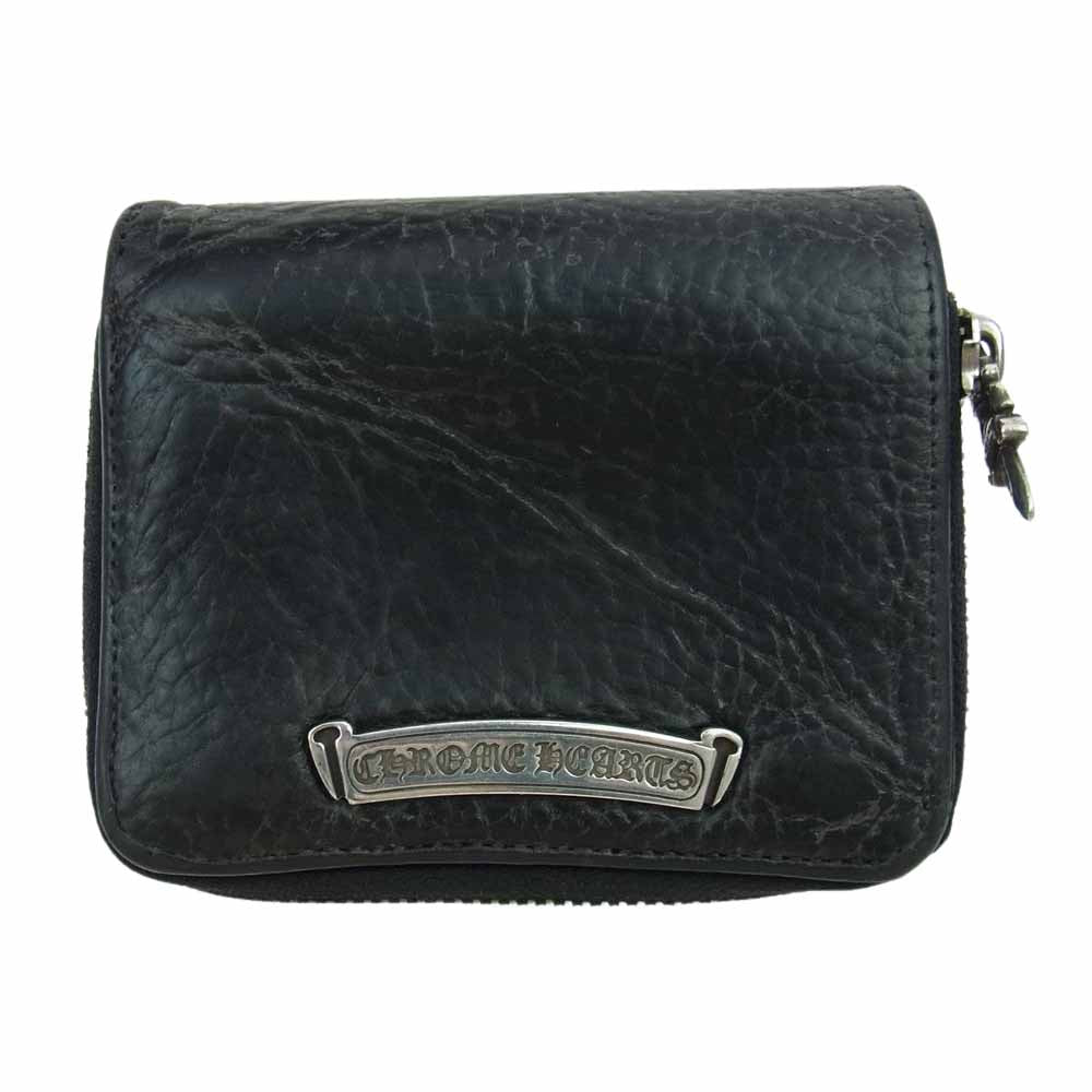 CHROME HEARTS クロムハーツ（原本無） SQ ZIP BILL スクエアジップビル ラウンドジップ レザー ウォレット 財布  ブラック系【中古】