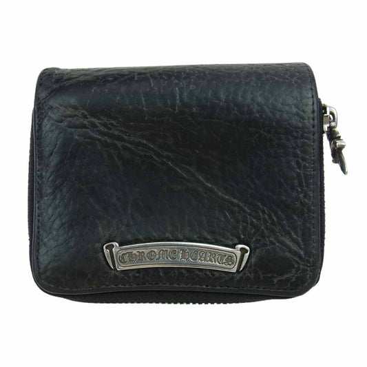CHROME HEARTS クロムハーツ（原本無） SQ ZIP BILL スクエアジップビル ラウンドジップ レザー ウォレット 財布  ブラック系【中古】