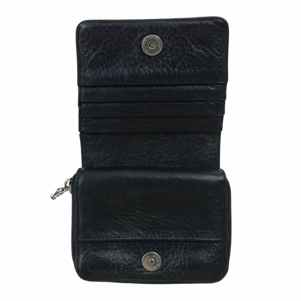 CHROME HEARTS クロムハーツ（原本無） SQ ZIP BILL スクエアジップビル ラウンドジップ レザー ウォレット 財布  ブラック系【中古】