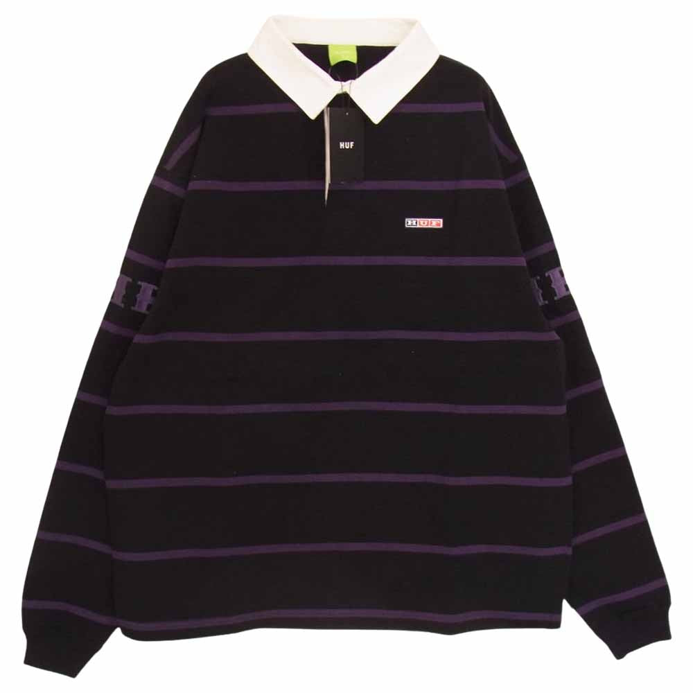 ハフ 22AW KN80053 PALISADES RUGBY ラガー シャツ ブラック系 L【新古品】【未使用】【中古】