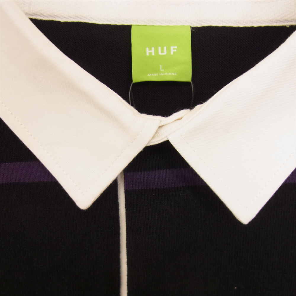 ハフ 22AW KN80053 PALISADES RUGBY ラガー シャツ ブラック系 L【新古品】【未使用】【中古】