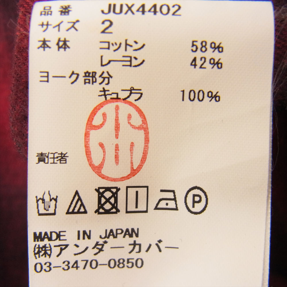 UNDERCOVER アンダーカバー JUX4402 John UNDERCOVER ジョンアンダーカバー サテン切替 オンブレチェック オープンカラー 長袖シャツ ブラック系 レッド系 2【中古】