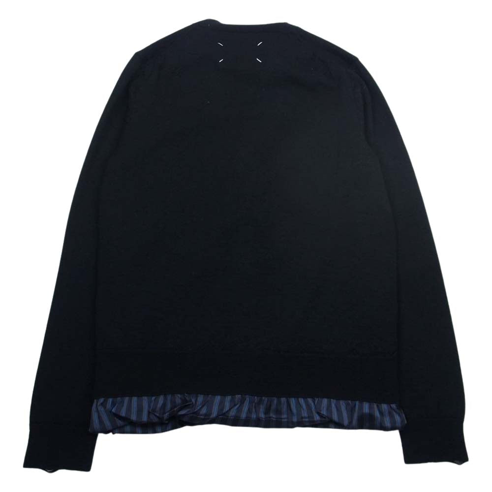 MAISON MARGIELA メゾンマルジェラ 22AW SI1HA0006 S17797 ウール Vネック 長袖 ニット レイヤード ストライプ ダメージ加工 カーディガン ブラック系 L【中古】