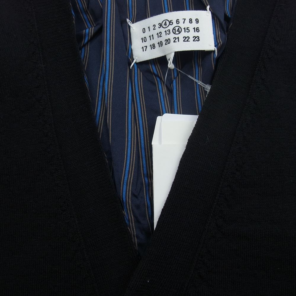 MAISON MARGIELA メゾンマルジェラ 22AW SI1HA0006 S17797 ウール Vネック 長袖 ニット レイヤード ストライプ ダメージ加工 カーディガン ブラック系 L【中古】