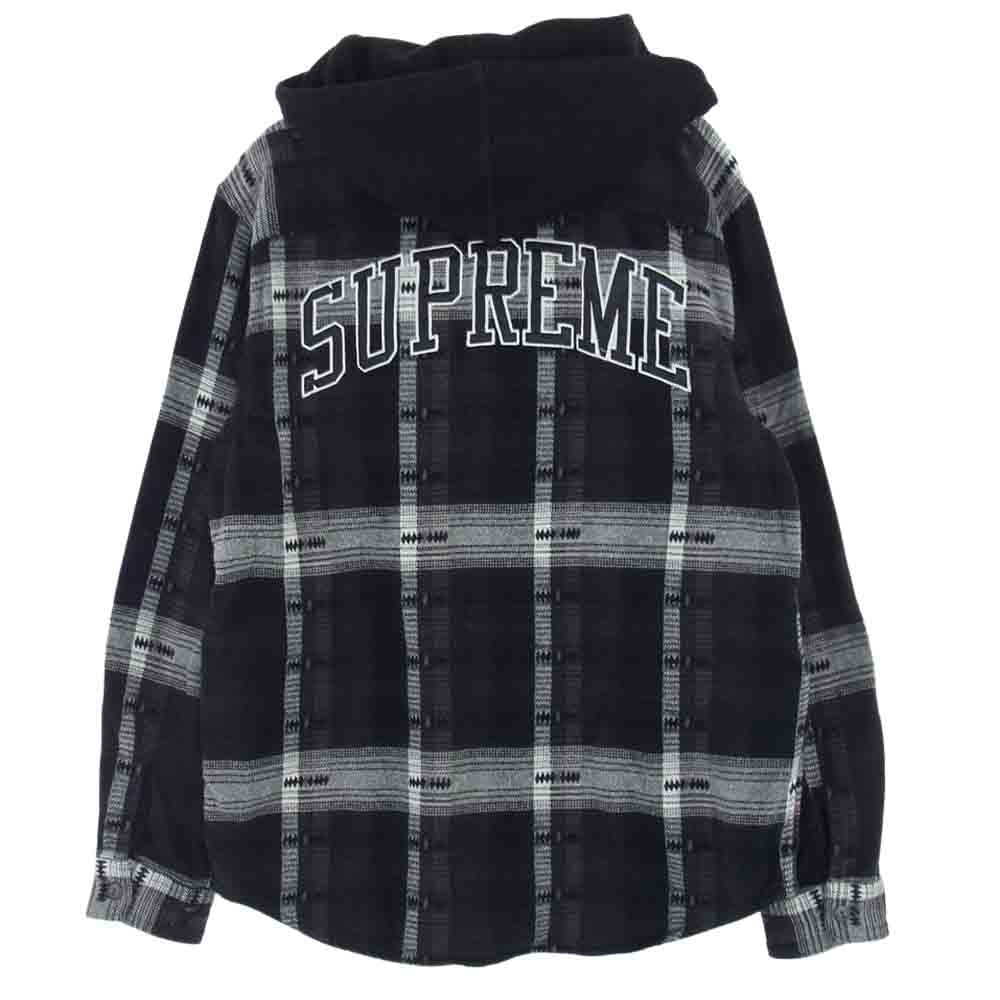 Supreme シュプリーム 18AW Hooded Jacquard Flannel Shirt フード付き チェック シャツ  ブラック系 グレー系 M【中古】